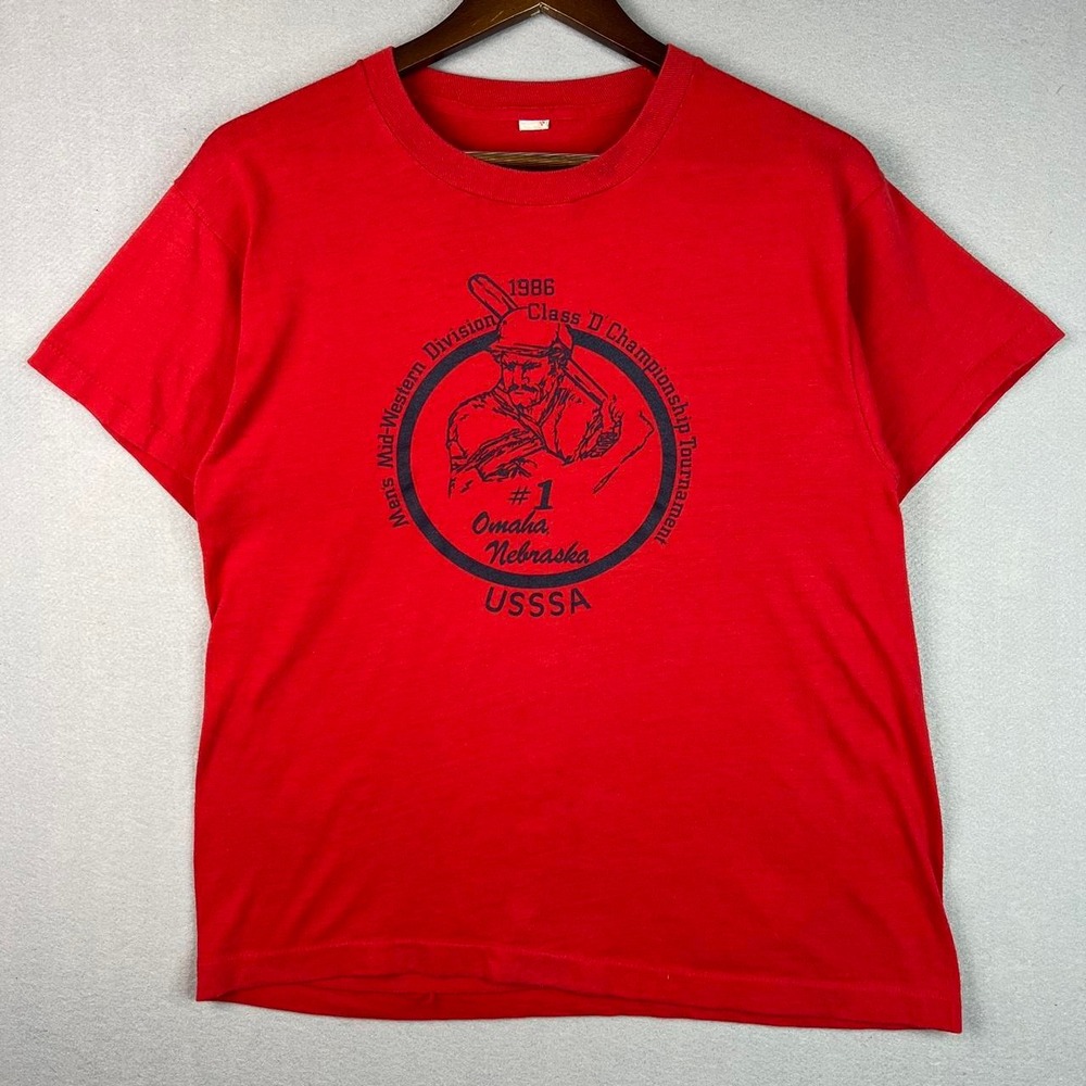 1986 Class D Championship USSSA Red Tee Shirt L